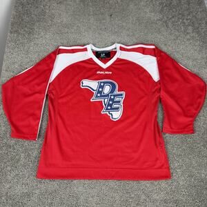 DE Hockey Jersey Mens Small Red White Number 24 Practice Sweater Senior